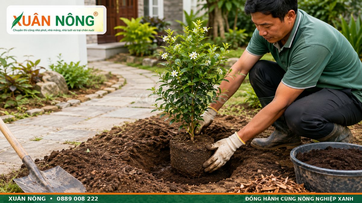 Cách đặt bầu trồng cây nguyệt quế đúng độ sâu trước nhà