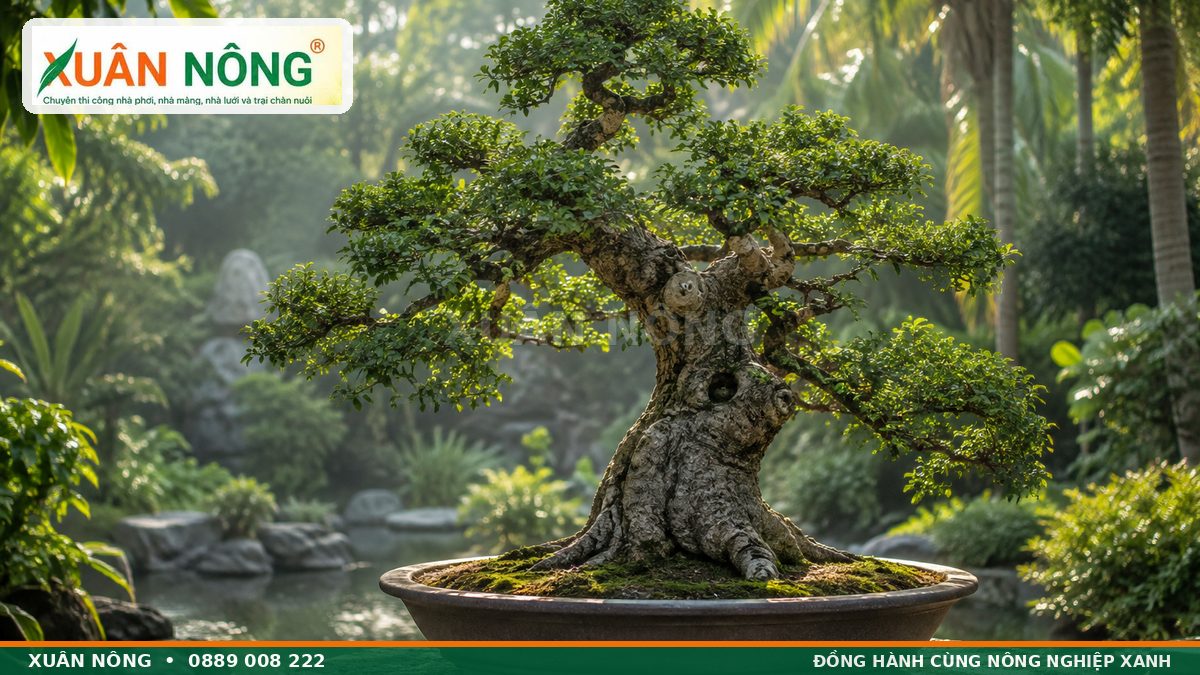 Cây duối bonsai có thân cổ thụ và tán lá xanh đẹp