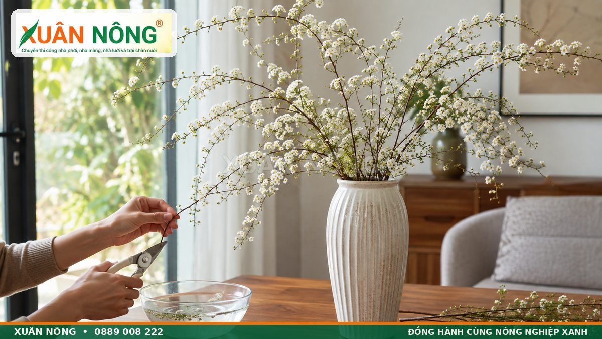 Cách cắm và dưỡng cành hoa tuyết mai tươi lâu trong bình