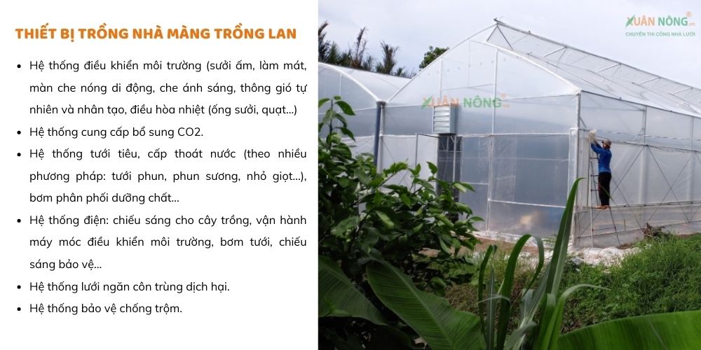 Thiết bị bên trong nhà màng trồng lan